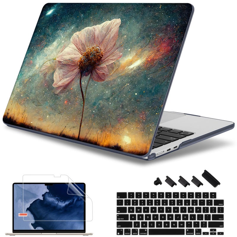May Chen for M4 MacBook Air 13.6 Inch Case 2025 2024 2023 2022 Release Models: A3240 A3113 M3 A2681 M2  Plastic Hard Shell Case for MacBook Air 13.6 "" with Retina Display Fits Touch ID  Flower Stars - Image 1